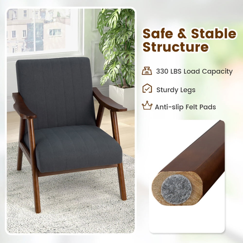 Finihen Upholstered Accent Armchair, Modern Accent Chair Leisure Armchair with Felt Pads, for Living Room, Bedroom, Gray