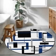 thumbnail image 3 of Round Rugs 4Ft, Blue Black Geometric Round Area Rug Washable Indoor Throw Carpet, Modern Minimalist Stripes Aesthetic Soft Non Slip Circle Rug for Kitchen Nursery Room Home Decor Aesthetic, 3 of 8