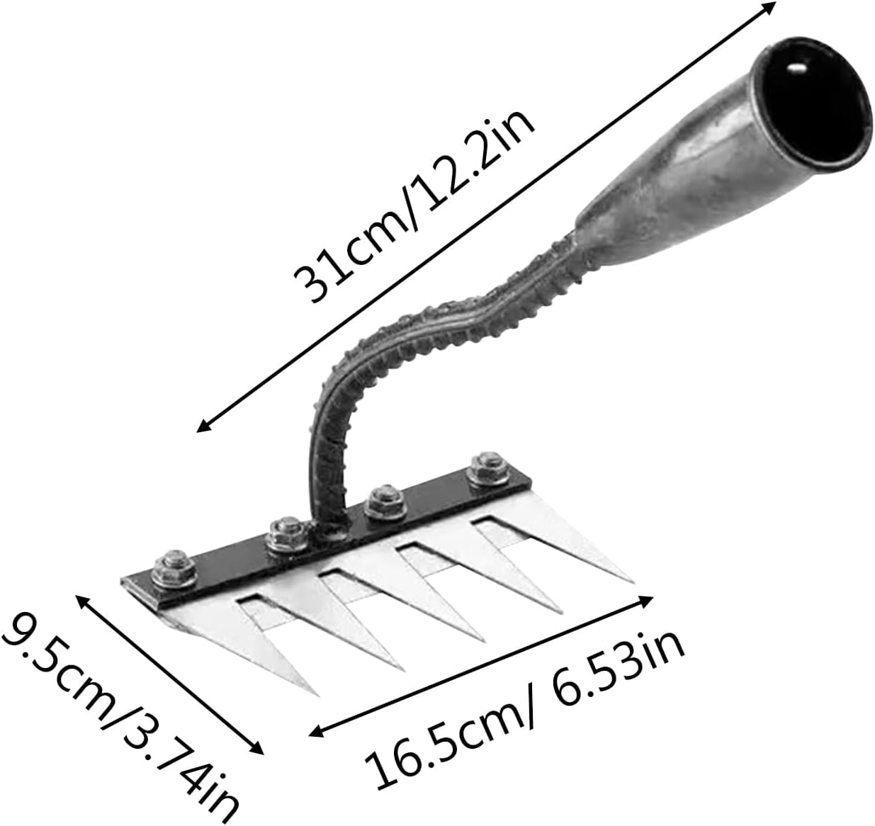 Gardenia Iron Weeding Rake, Iron Rake 2.0, 5/6/7/8 Teeth Carbon Steel Garden Weeder Rakes, Weeding Rakes for Dethatching, Gardening and Backyard Lawn Loosening Weed Tools (5 Tooth)