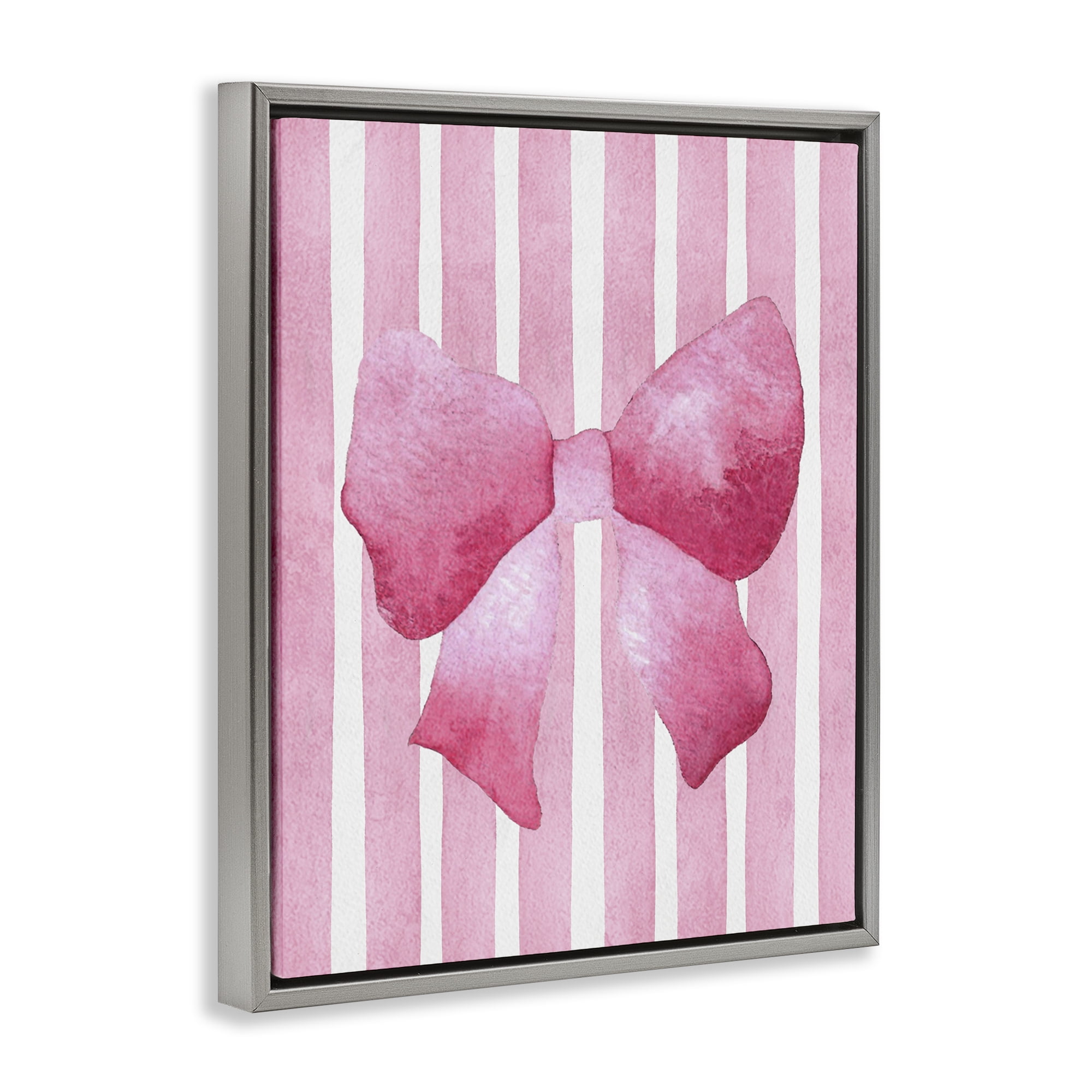 Stupell Industries Chic Bow on Pink Stripes Gray Framed Floater Canvas Wall Art, design by Camila Juncos