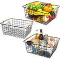 thumbnail image 4 of Large black wire baskets with Wooden Handles for storage pantry, Storage Organizer Baskets, Household Refrigerator for Cabinets, Closets, Bedrooms, kitchen - Set of 3 Black, 4 of 13