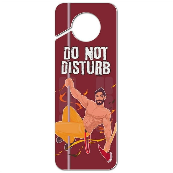 Sexy Fireman Sliding Down Pole With Axe Plastic Door Knob Hanger Sign