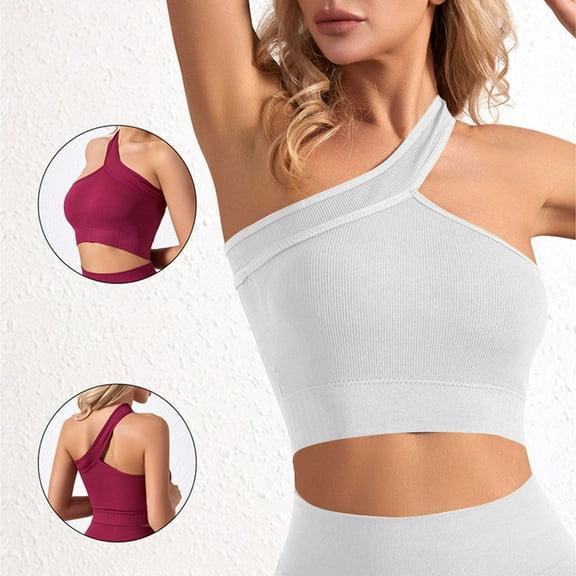 Womens One Shoulder Sports Bra Seamless Wirefree Asymmetrical Fitness Crop Tops for Yoga Workout Gym Daily Wear Womens Bras