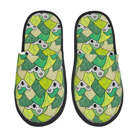 Balery Cartoon Koala Bear and Leaf Slient Indoor Furry Fleece Comfort House Shoes Soft Non-Slip Home Shoes Cotton slippers House Slippers-- Large