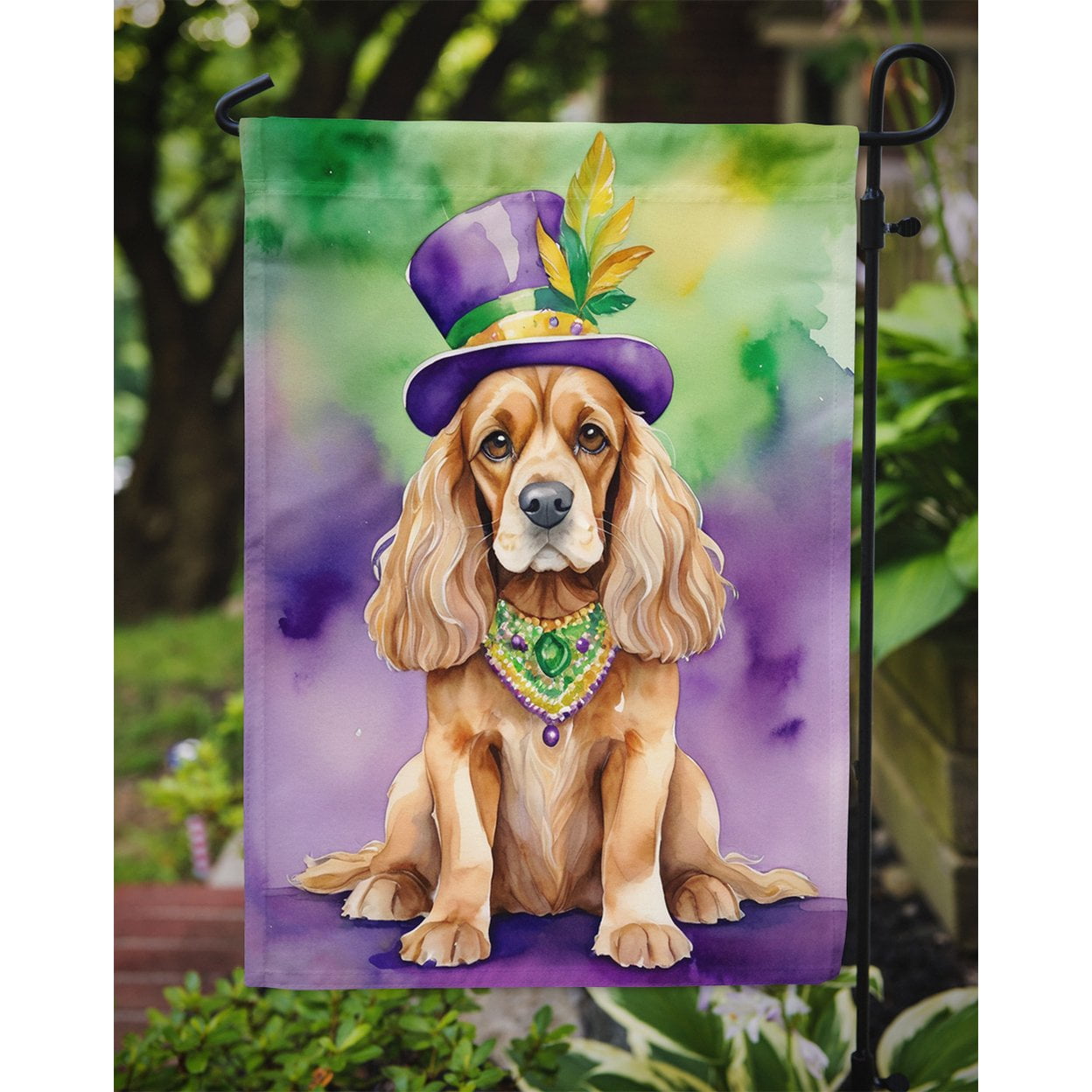 Cocker Spaniel King of Mardi Gras Garden Flag 11.25 in x 15.5 in