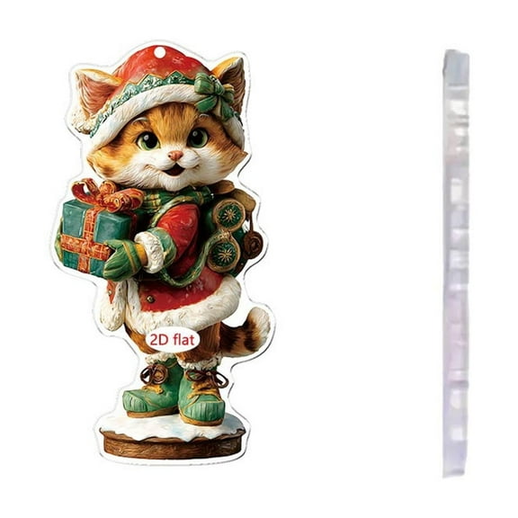 ddioayh Christmas Cat Ornament Acrylic 2D Flat Holiday Decor Adorable Kitty Wall Tree Hanging Kids Gift Festive Home Decoration