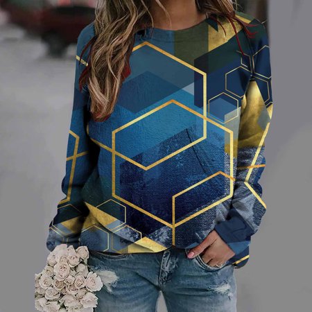 

YFPWM Workout Tank Tops for Women Backless Top Strapless Tops Maternity Tank Top Fringe Tops Long Sleeve Shirts Geometric Rhombus Print Round Neck Sweatshirt