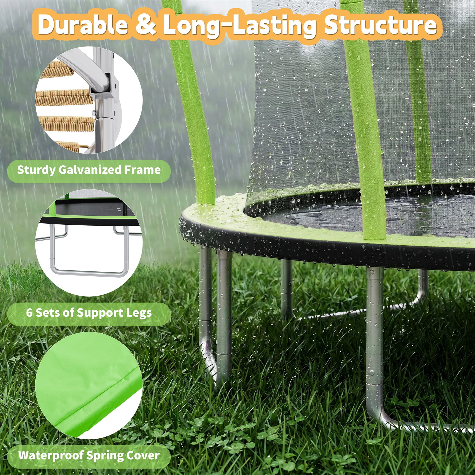 Alvantor 14Ft Trampoline for Kids & Adults, Pumpkin Trampoline with Enclosure Net and Ladder for Backyard Green