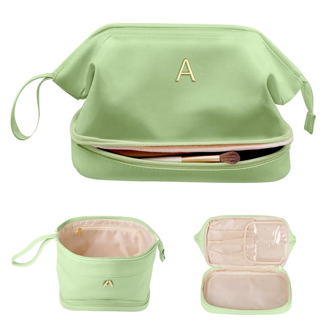 Bolsa de maquillaje Vogewood con la inicial con monograma, grande, impermeable