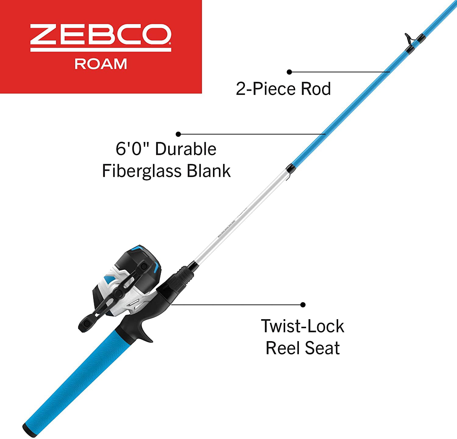 Zebco Roam Spincast Reel and Fishing Rod Combo, 6-Foot 2-Piece Fiberglass  Fishing Pole with ComfortGrip Handle, QuickSet Anti-Reverse Fishing Reel,  Pre-Spooled with 10-Pound Zebco Line, Green 