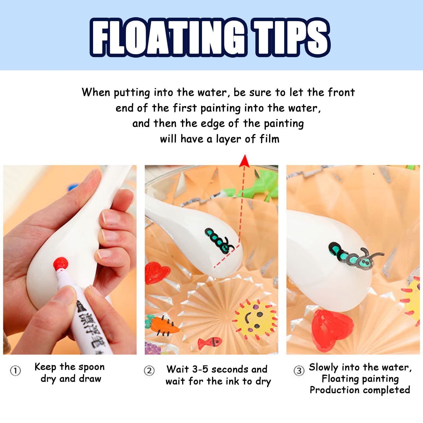 12-Color Magical Water Painting Pen, Painting Floating Magic Pens and Spoon,Erasable Doodle Water Floating Pens