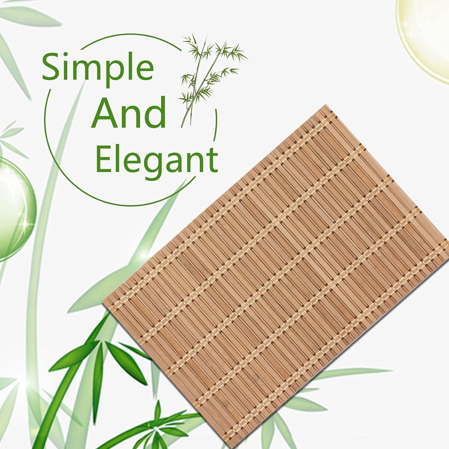 Natural Bamboo Placemat -6 Pack- Set of Wooden Square Placemats, Suitable for Non-Slip and Resistant Bamboo Table Placemats in Restaurants and Kitchen
