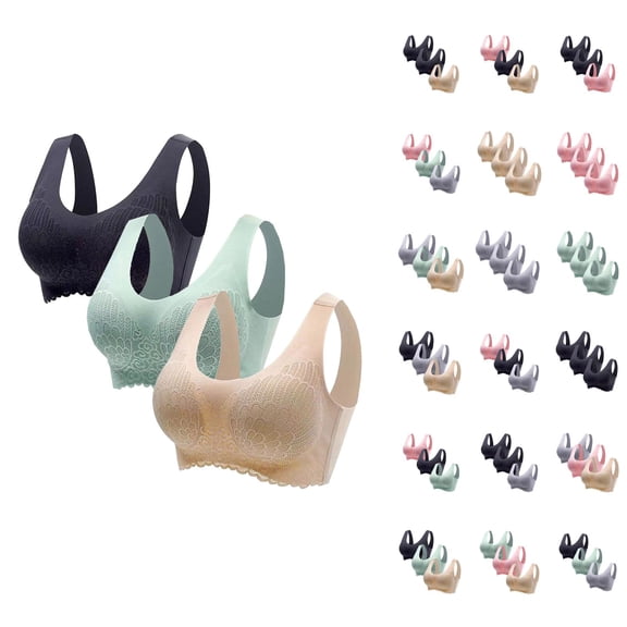 Push Up Bras for Women 3 Pack Seamless Wireless Anti Sagging Side Support Lifting Bralettes Sports Bra Everyday Bra