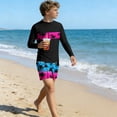 thumbnail image 7 of Fesfesfes Kids' Cute Beach Print Long Sleeve Sunscreen Swimming Trunks Swimsuit Sets for Boys Great for Family Vacations and Sunny Days 3-13 Years, 7 of 7