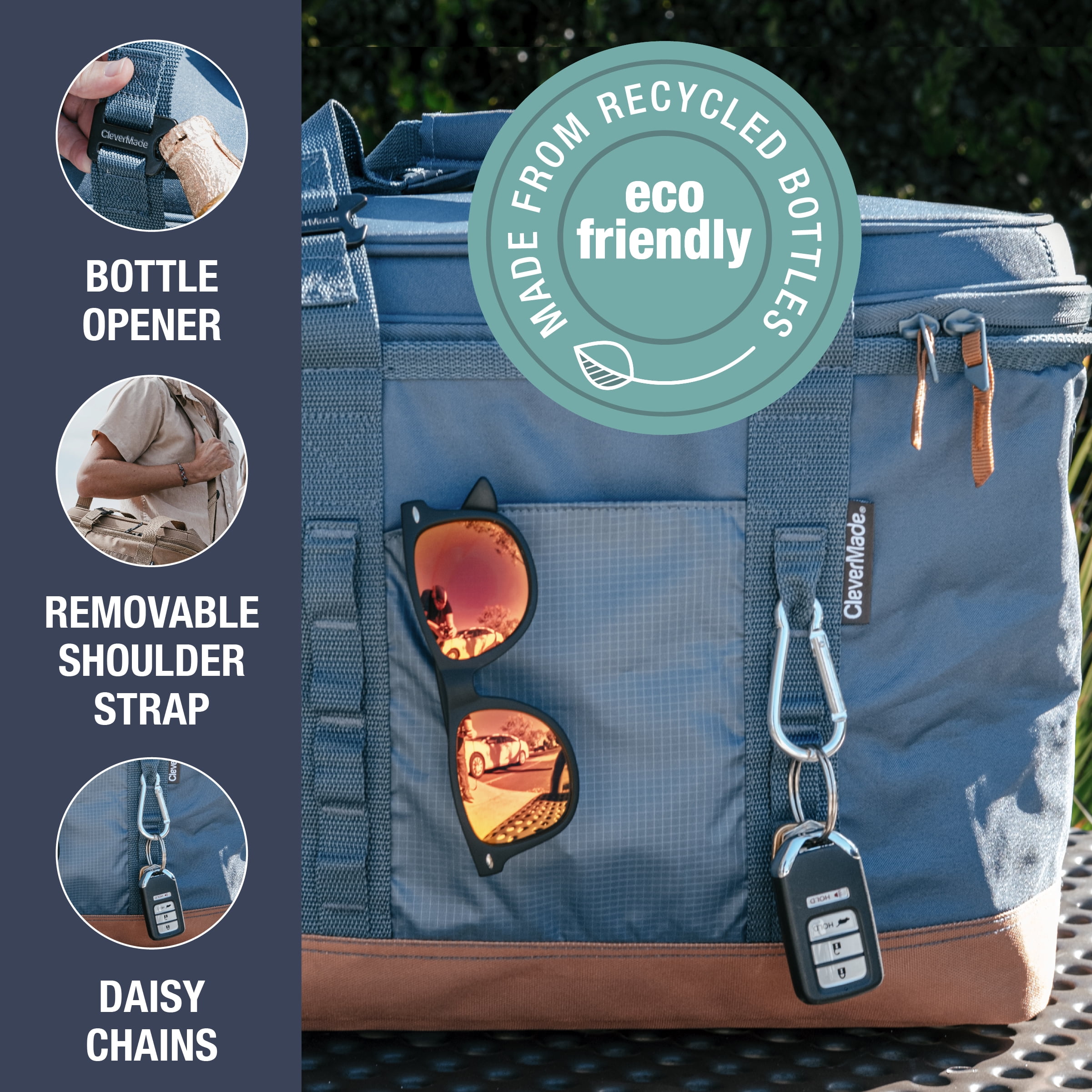 CleverMade 50 Can Pacifica Collapsible Cooler, Ocean/Cognac
