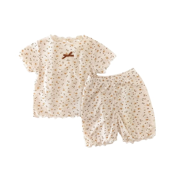 Ulanda Girls Pajamas Cute Print Loungewear Snug Pjs Set Kid Summer Sleepwear (Brown, 3-4 Years)