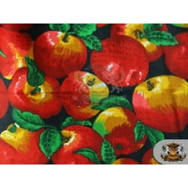 Polycotton Printed APPLE ALLOVER BLACK Fabric / 60" Wide / Sold by the Yard