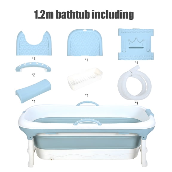 Portable Bathtub, 58/50/46 Inch Collapsible Bathtub, Freestanding Foldable for Adults, Folding Tub for Shower, Hot Bath, Ice Bath (Blue)