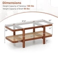 thumbnail image 3 of Costway 2-Tier Rustic Coffee Table with Storage Tempered Glass Tabletop PE Rattan Shelf Brown, 3 of 10