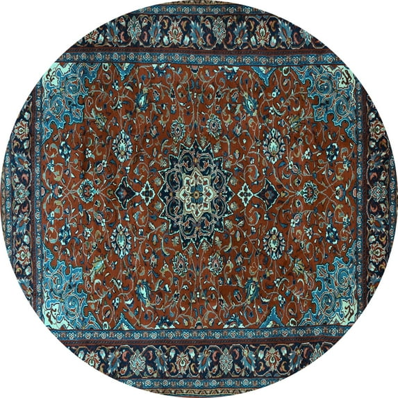 Ahgly Company Indoor Round Medallion Light Blue Traditional Area Rugs, 4' Round