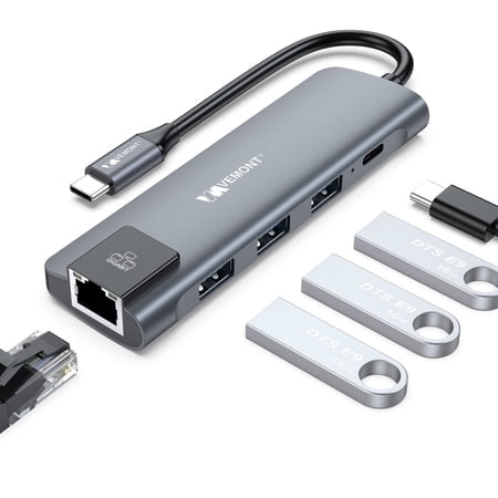 5 in1 USB c hub, Type-c multiport Adapter with gigabit Ethernet, 3 prots USB 30 hub for Data, 100W Power Delivery, USB c hub for MacBook pro, and Othe