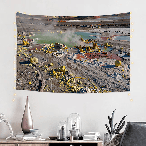 One design features a  Geothermal Hot Springs Landscape Print for Wall Decor  .On Polyester Fiber, Perfect for Home Decor in Living Rooms, Bedrooms, Dorms, And Offices