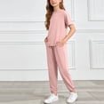 thumbnail image 6 of Asxite Girls Summer Outfits Casual Solid Short Sleeve Round Neck Tee Pants Set 2 Piece, 6 of 7