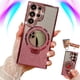 thumbnail image 1 of Transmitg para Samsung Glitter Rhinestones Funda magnética con soporte invisible y espejo cosmético, galvanizado 4 esquinas Airbag Anti-caída gradiente cubierta protector de lente de cámara (rosa, par, 1 of 6