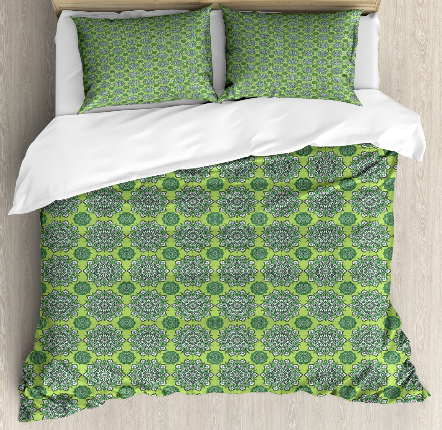 Lime Green Duvet Cover Set Arabesque Oriental Moroccan Mandala