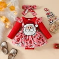 thumbnail image 2 of Tisuna Christmas Romper Dress For Newborn Girls Cartoon Print Long Sleeve Crew Neck Jumpsuit Soft Breathable Autumn Girls Bodysuit With Headband Red Size 9-12 Months, 2 of 6