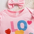 thumbnail image 6 of CAICJ98 Baby Girl Valentines Day Outfit My First Valentine Infant Hearts Print Long Sleeve Romper Bell Bottom Flare Pants Headband Newborn Clothes Set (Red,12-18 Months), 6 of 7