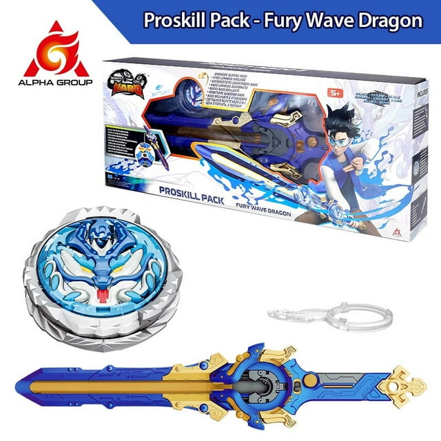 Infinity Nado 6 Proskill Pack - Fury Wave Dragon Glowing Spinning Top Sword Launcher with Optional Rotation Direction Kid Toy JIANGLANG