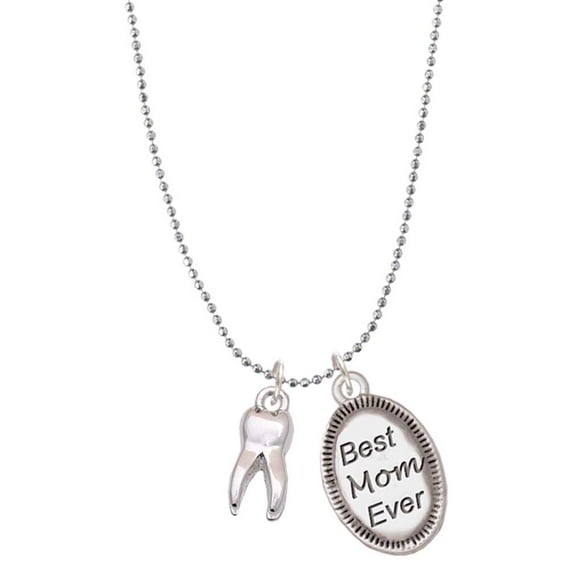 Delight Jewelry Silvertone 3-D Tooth - Best Mom Ever Charm Necklace