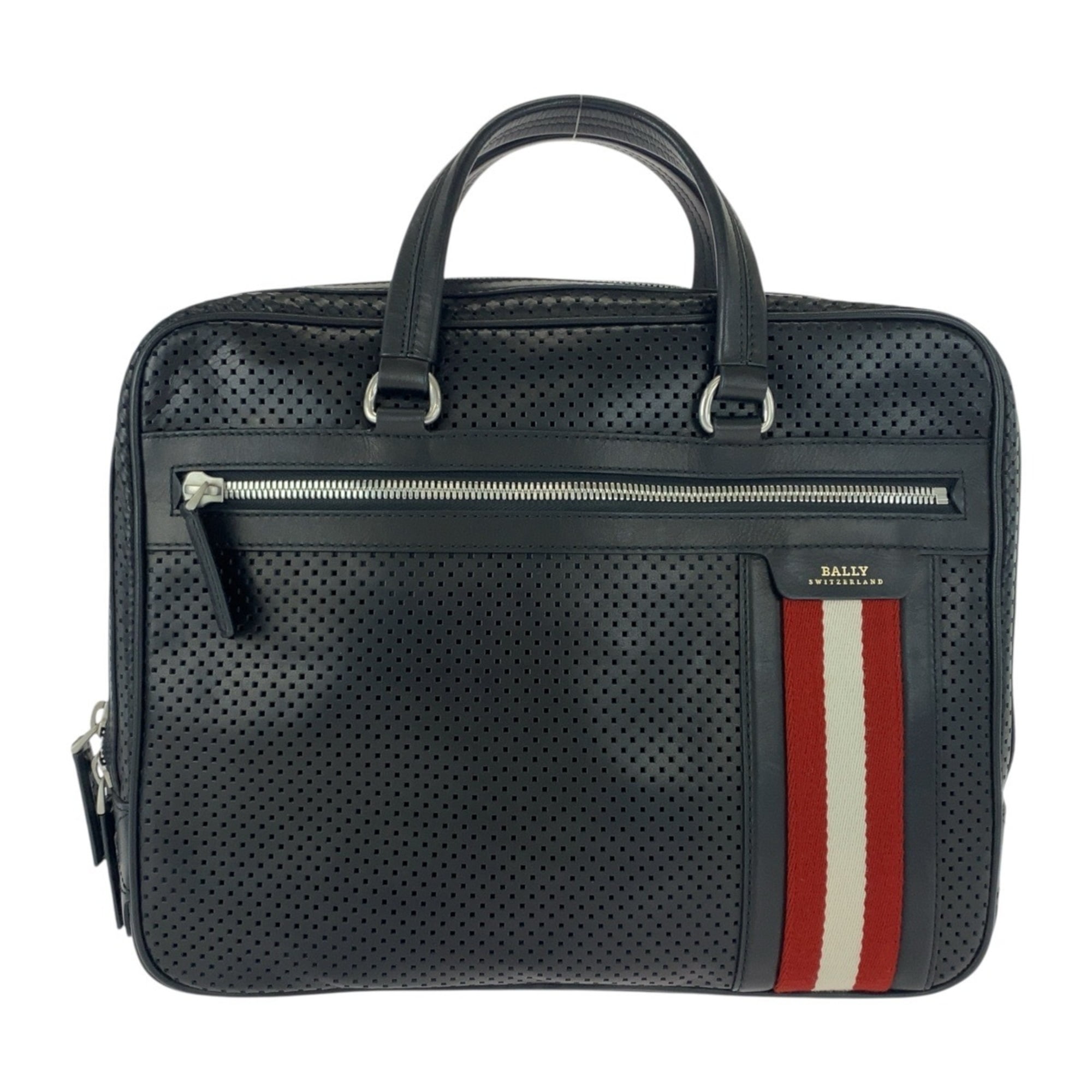 Pre-Owned BALLY HVLK Men's Perforated Black Leather Briefcase with