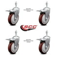 thumbnail image 2 of 5 Inch Maroon Polyurethane Swivel 3/8 Inch Stem Caster Set with Total Lock Brake, 2 of 2