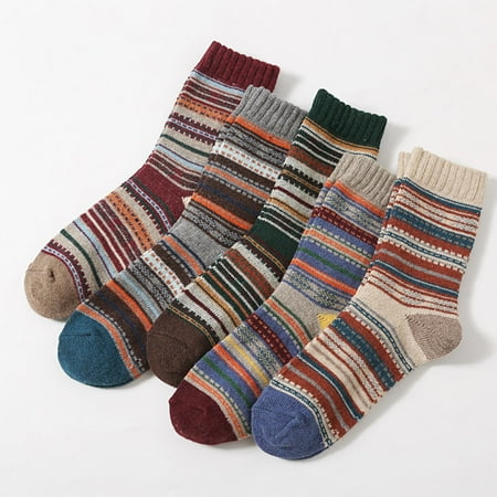 

KEVCHE 5 Pack Women Fashion Vintage Print Cotton Patchwork Middle Tube Socks Stockings Multi-color