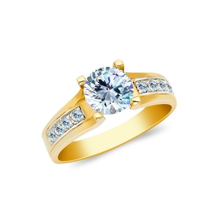 14K Yellow Solid Gold 1 Ct. Round Cut Cubic Zirconia CZ Wedding Engagement Ring - size 4.5