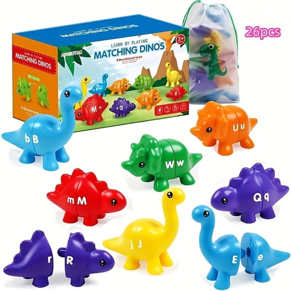 HUHUJIA Letter and Number Matching Alphabet Toys Dinosaur Educational Early Development 26 Pieces