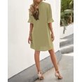 thumbnail image 4 of Summer Dresses for Women V Neck Ruffle Short Sleeve Casual Shift Dress with Pockets Apricot S, 4 of 6