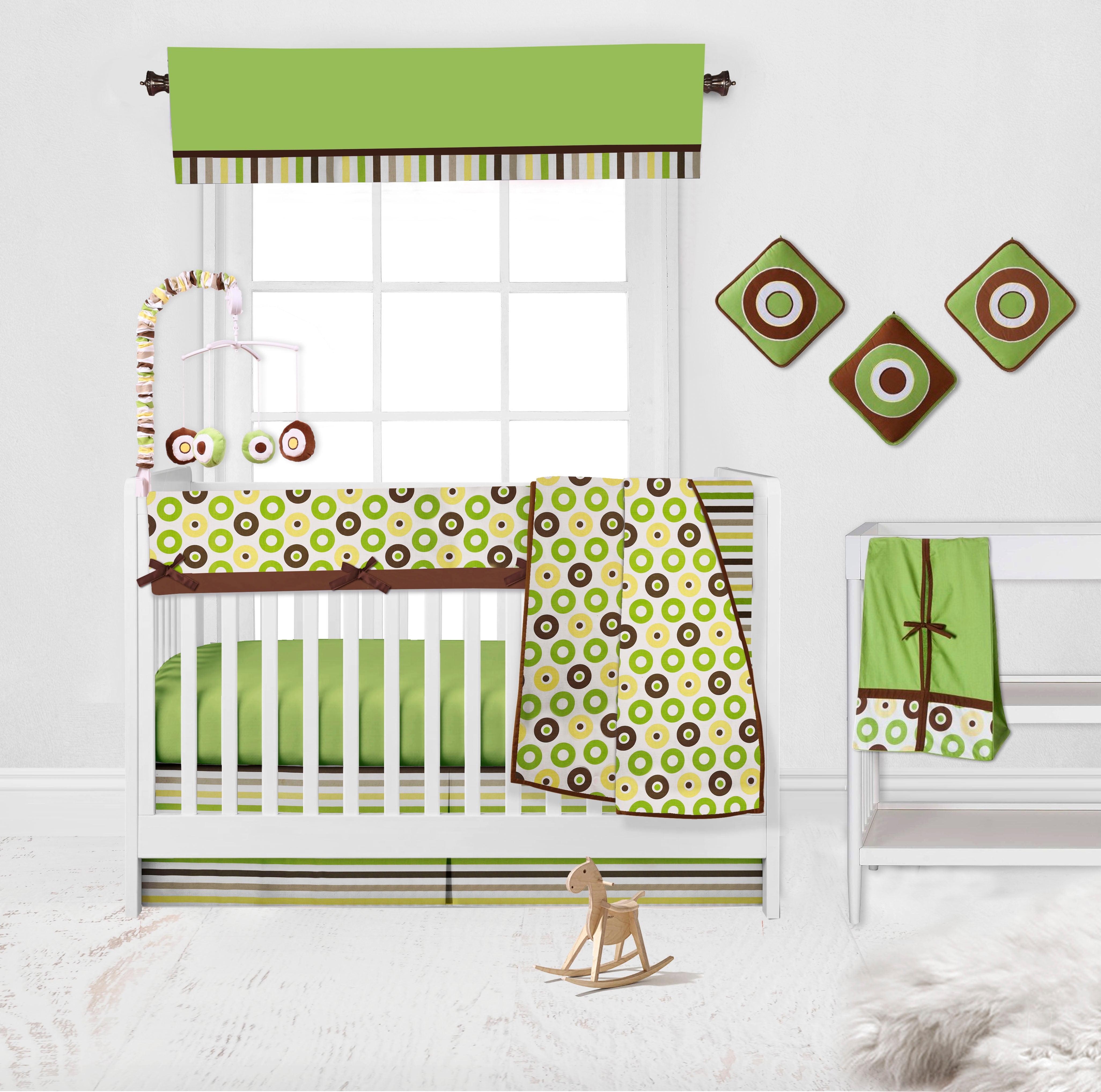 Bacati - Mod Dots/Stripes Green/Yellow/Chocolate Musical Baby Crib Mobile