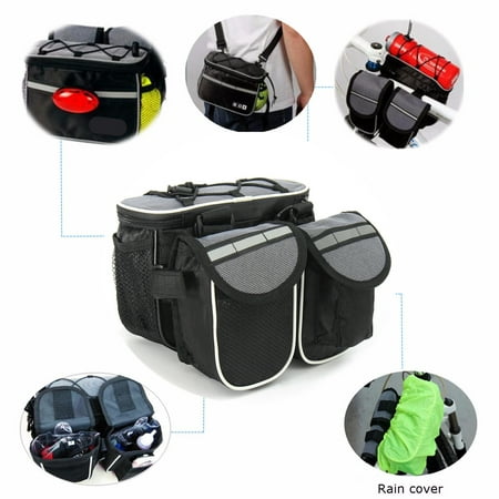 5 Multi-pocket Bicycle Cycling Front Basket Frame Tube Handlebar Bag with Reflective Stripe Mesh Pockets, Bike Pouch for Mountain, Road, MTB, Folding (Best Handlebar Bag For Road Bike)