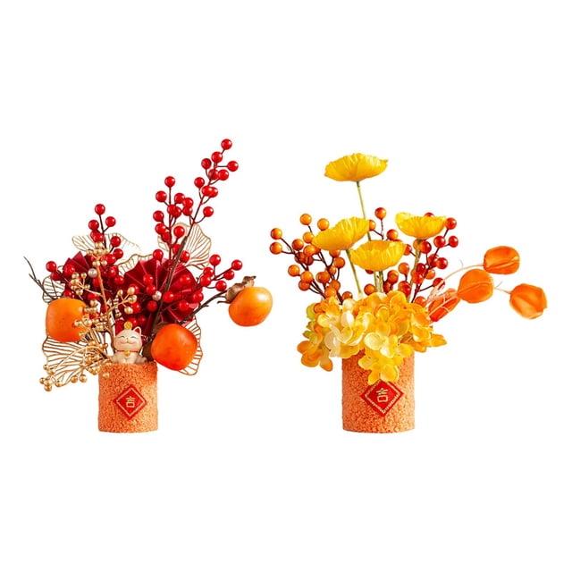 2 juegos de flores artificiales chinas tradicionales en maceta para centro de mesa decorativo Estilo A 26x15x29cm Estilo B 27x14x28cm