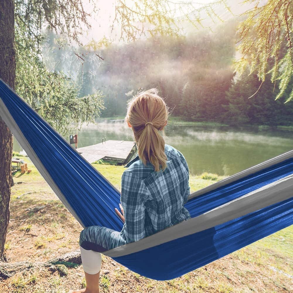 BIRLON Blue Nylon Camping Hammock, with 2 Steel Buckles and Rope, 106.3 x 55.1 inches Single Hammock
