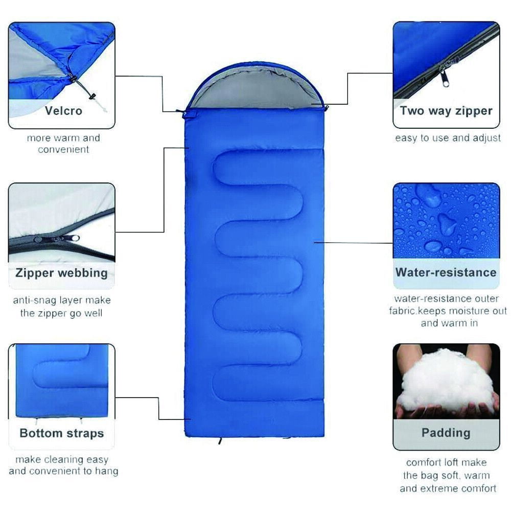 Sleeping Bag 3 Seasons Warm & Cool Weather, Waterproof Indoor & Outdoor for Kids, Teens & Adults for Hiking and Camping, Blue