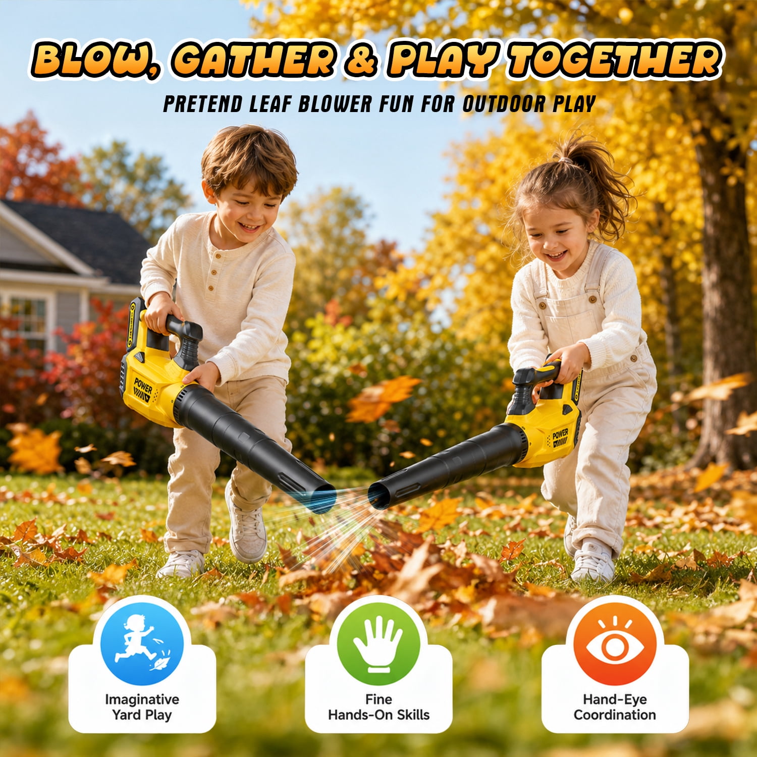 Carsky 2-in-1 Pretend Weed Trimmer and Leaf Blower Combo with Removable Tool Heads, Role-Play Goggles, Sound Effects and Outdoor Yard Work Activity Gift Set