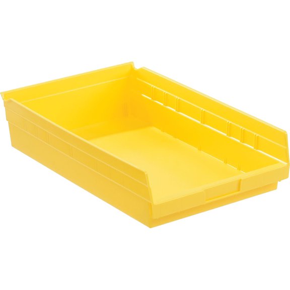 Plastic Shelf Bin Nestable, 11-1/8"W x 17-5/8"D x 4"H Yellow, Lot of 12