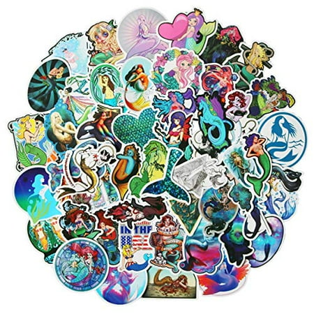 Girl Cute Mermaid Laptop Stickers Water Bottle Skateboard Motorcycle Phone Bicycle Luggage Guitar Bike Sticker Decal 50pcs Pack (Mermaid)