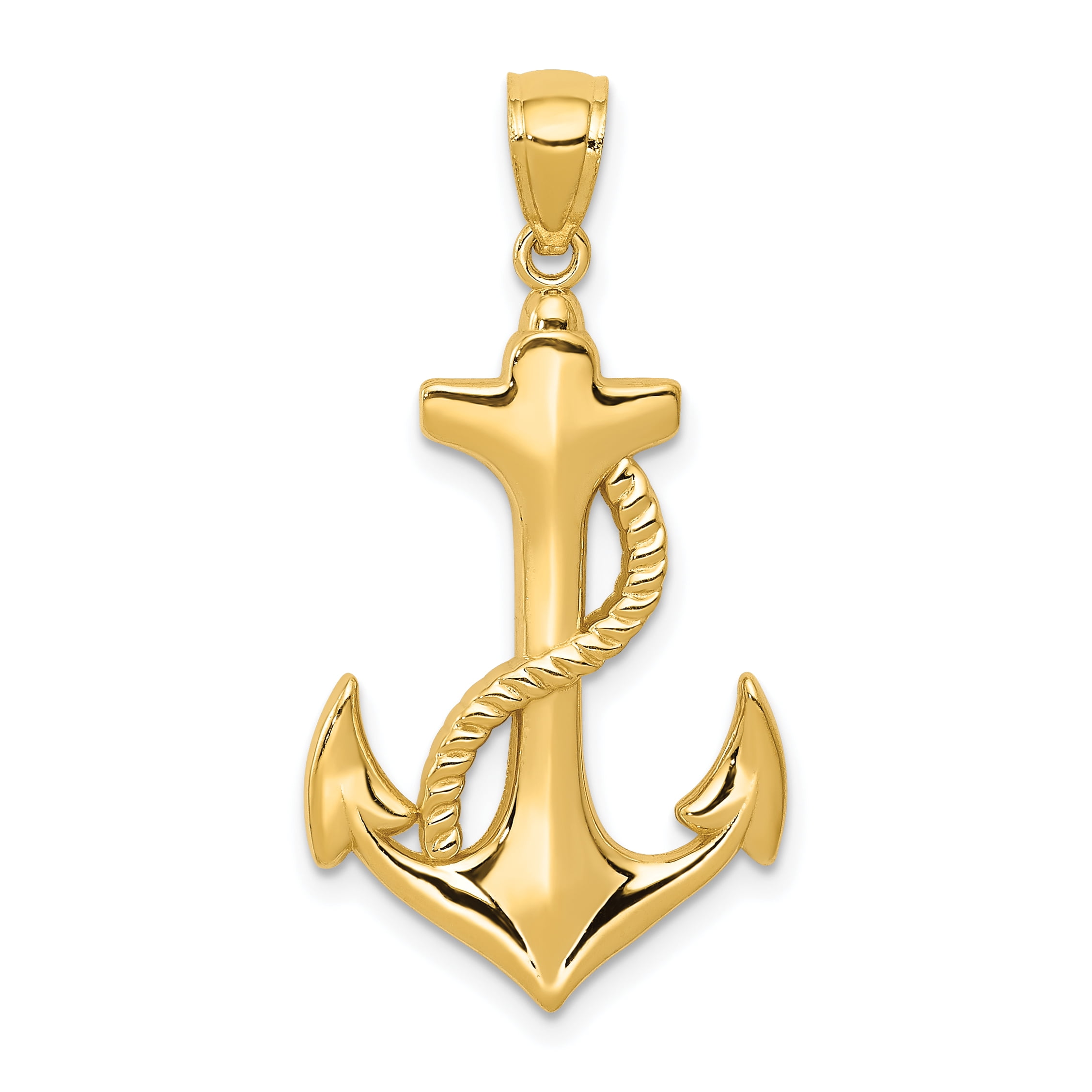 14K Yellow Gold Polished Anchor w//Rope Pendant
