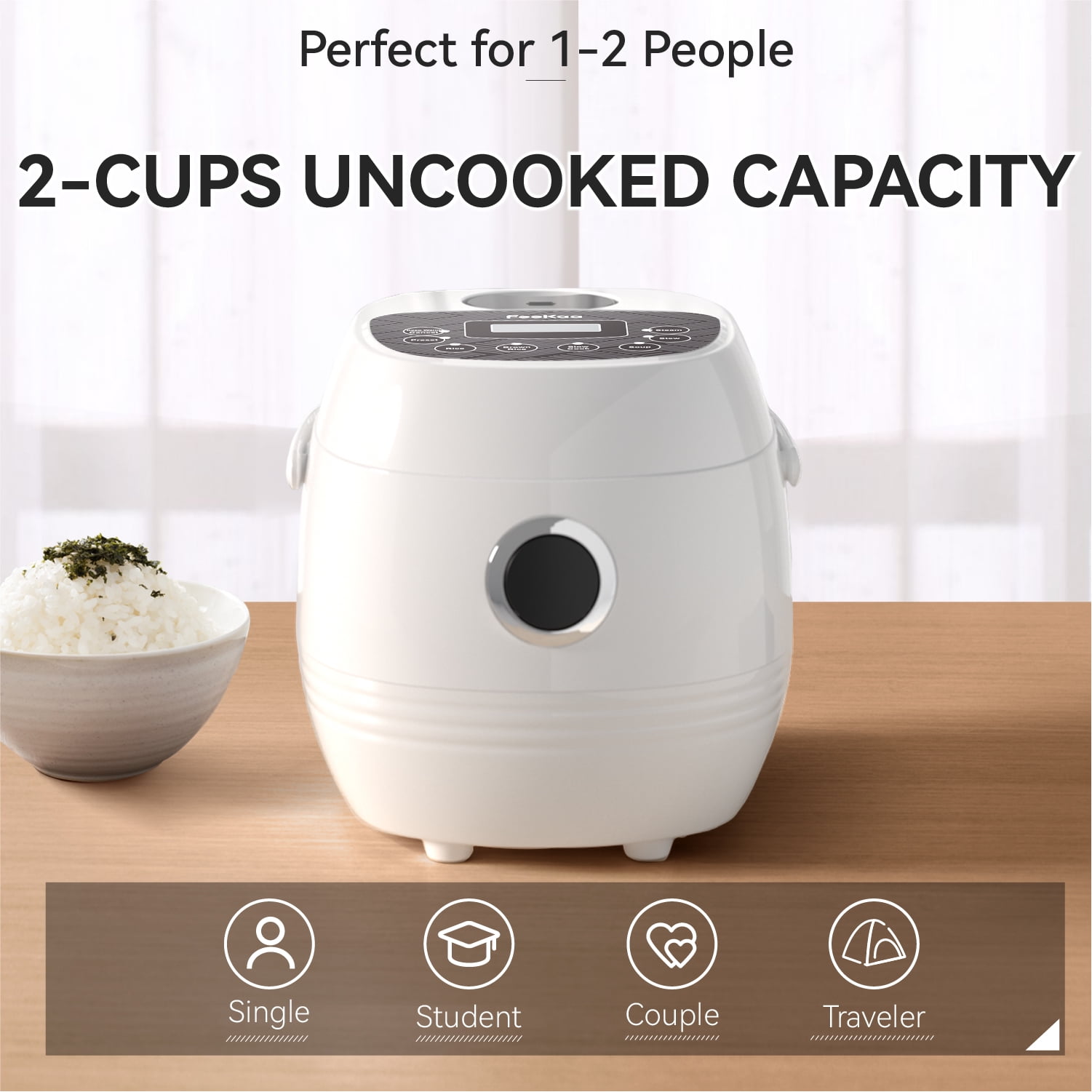 soseki Mini Rice Cooker 2 Cup, Digital Rice Cooker Small With 4
