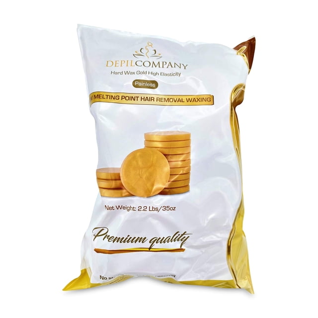 Depilcompany Cera depilatoria dura natural dorada, punto de fusión bajo para depilación en cualquier parte del cuerpo, 2,2 libras